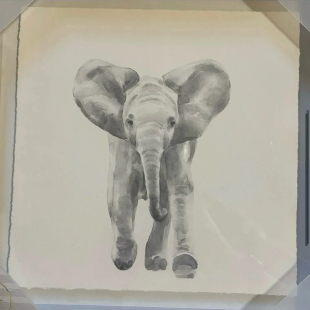 Marmont Hill Set of 4 Framed Baby Elephant Watercolor Nursery Safari Wall Art - Picture 6 of 6